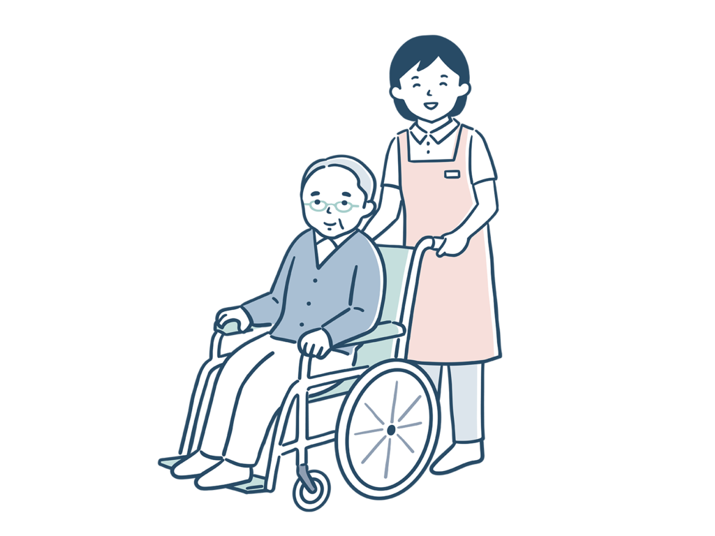 車椅子のシニア男性と介護士
